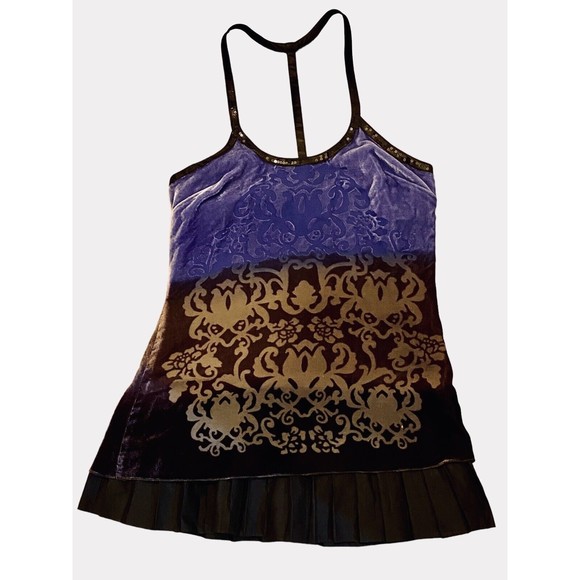 Free People Velvet Purple Ombre Forbidden Ivy FleurDeLis T-Strap Dress Size 4 - Picture 6 of 15